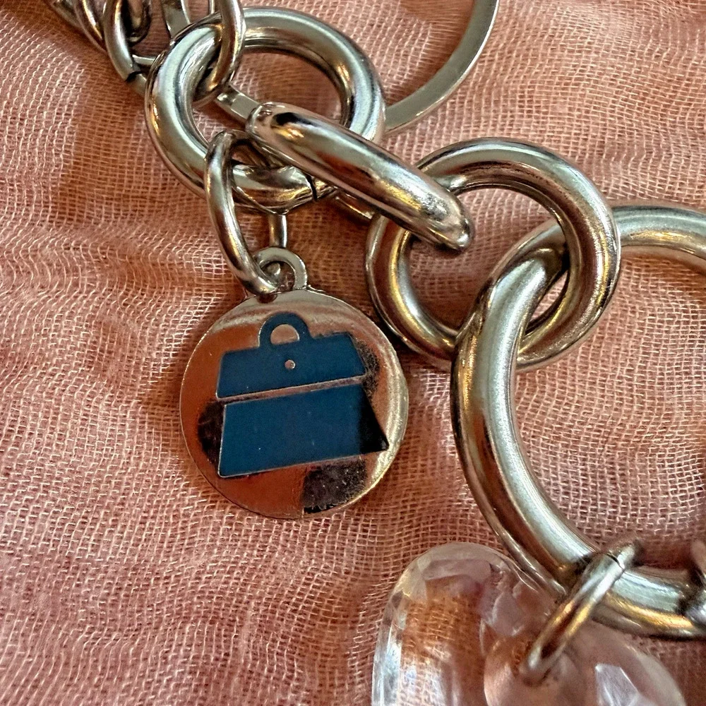 Vintage Kathy Van Zeeland Charm Keychain Silver Tone Heart Crystal 6” Long